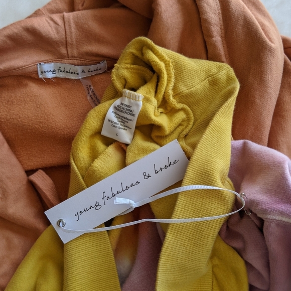 Young Fabulous & Broke Pullover Hooded Cowl  Pockets Tie Dye Orange Pink L NWT - Picture 14 of 16